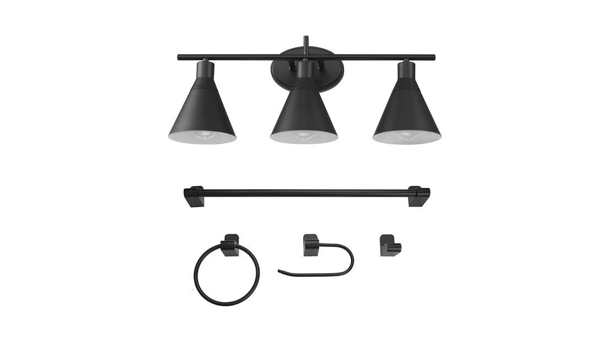 Globe Electric 52060 Tristan 5-piece All-in-one Bathroom Set, Matte Black,