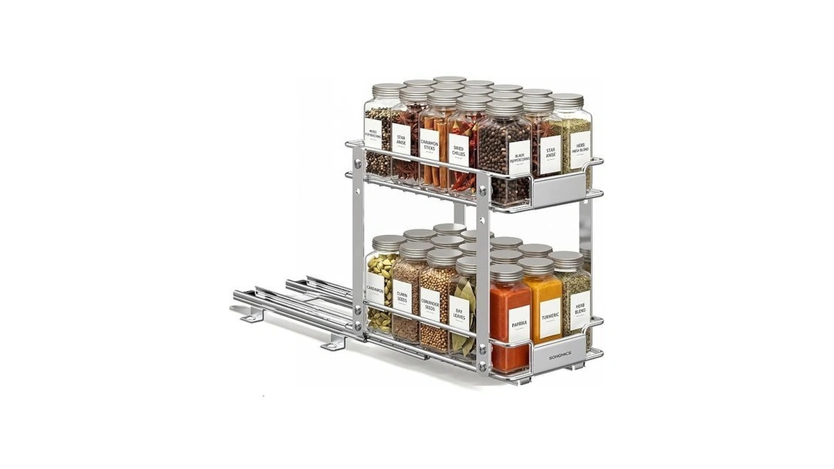 Songmics 2 Tier Pull Out Spice Rack For Inside Cabinets,