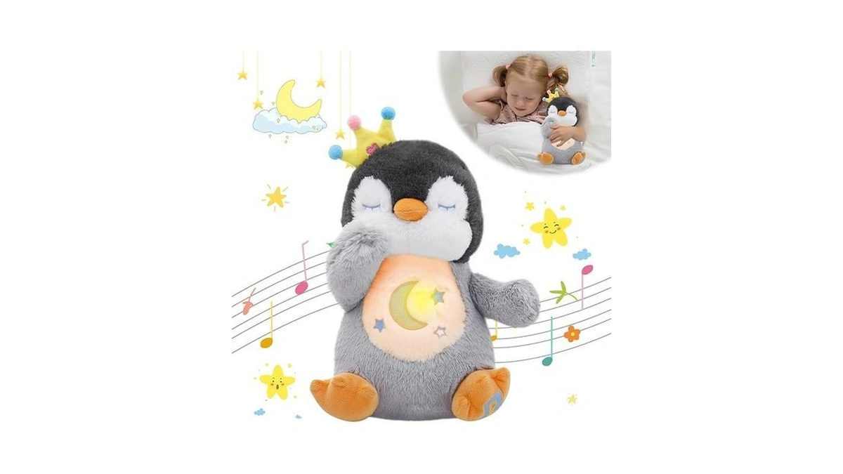 Miaodam Soothing Breathing Penguin Plush With Relaxing Music, Hugging Toy