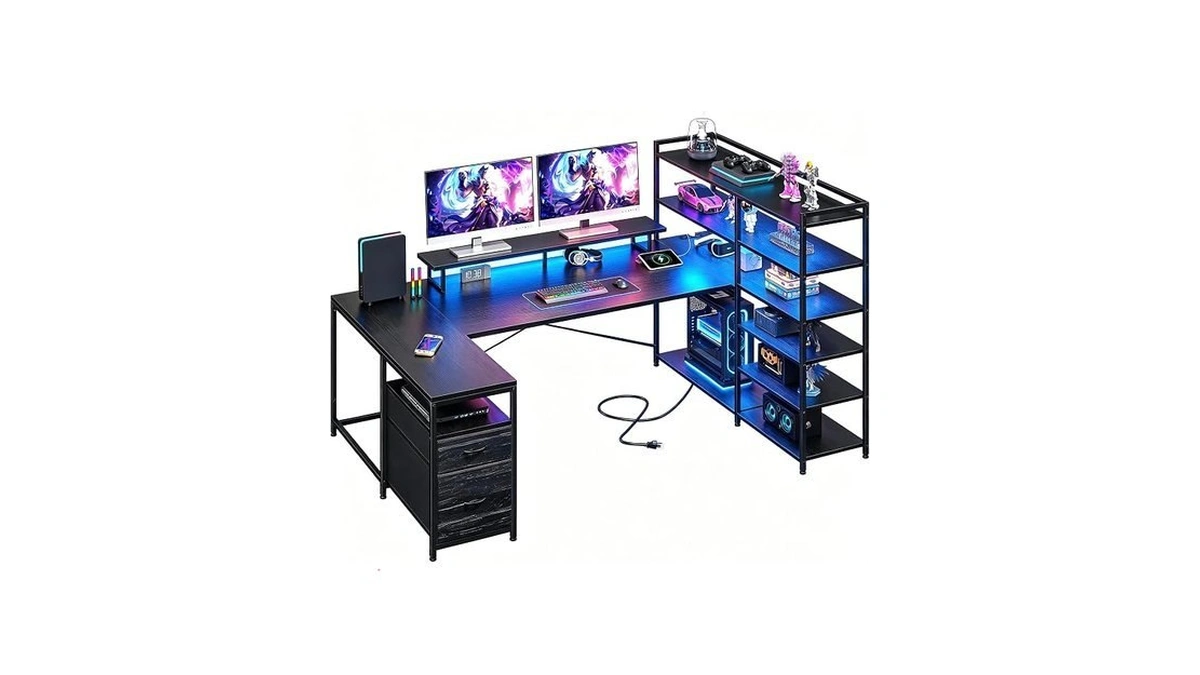Durayloly 63" L Shaped Desk With Monitor Stand & Cpu
