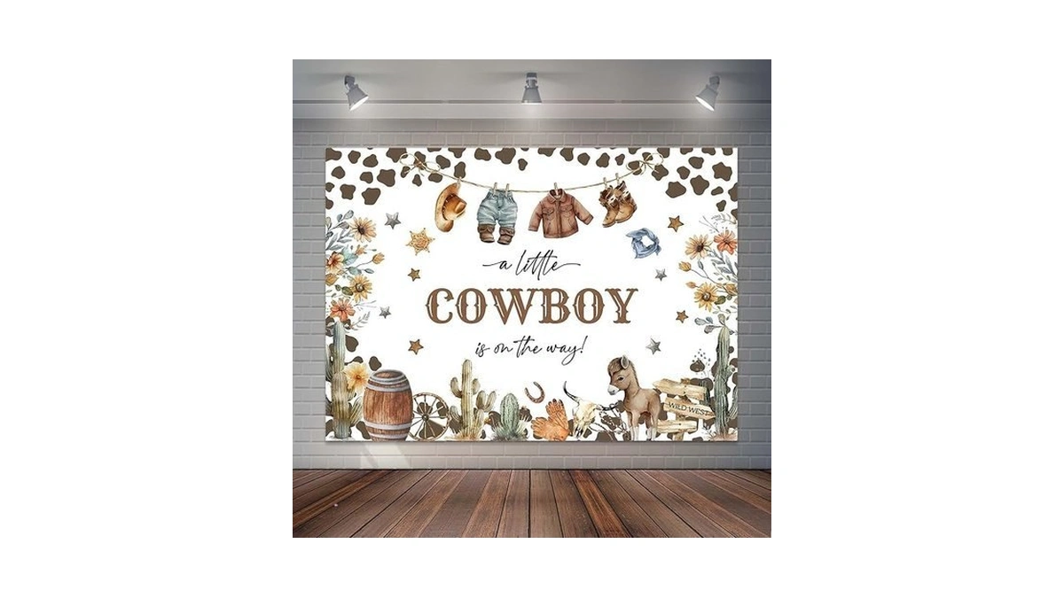 Joliaco Brown Cowboy Baby Shower Backdrop Wild West Baby Shower