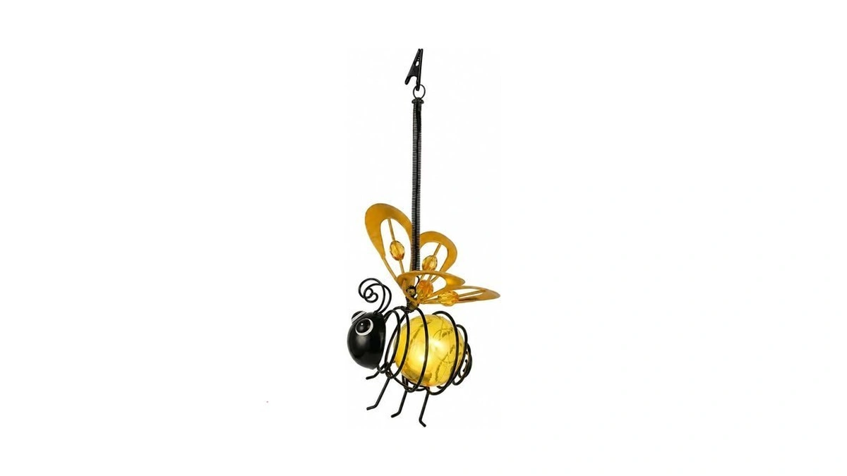Solar Hanging Bee Light - Outdoor Metal Garden Decor With