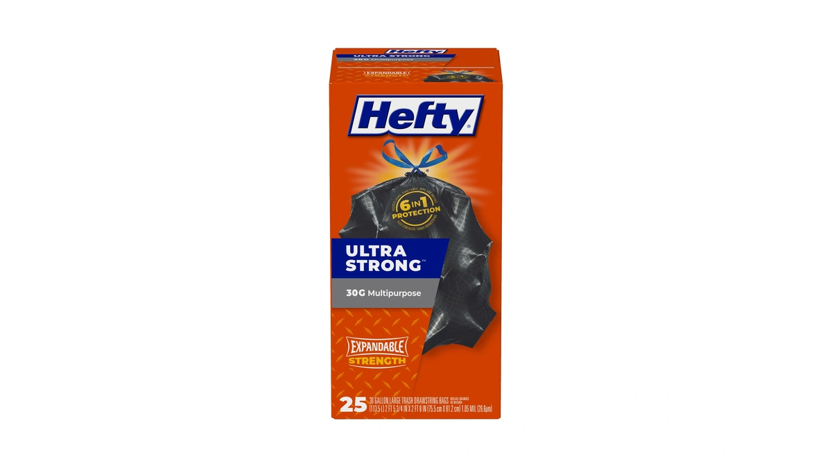 Hefty Ultra Strong Multipurpose Large Trash Bags, Black, Unscented, 30