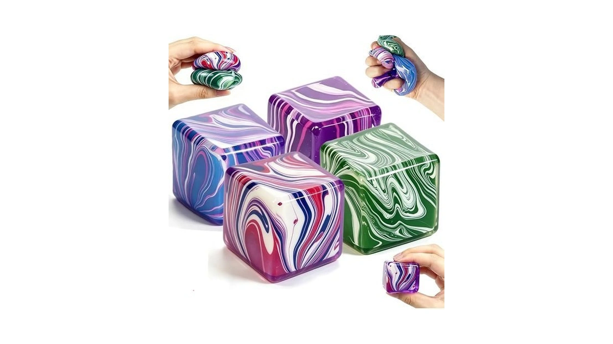 4 Pack Slow Rising Ice Cube Squishy Stress Cube, Sensory