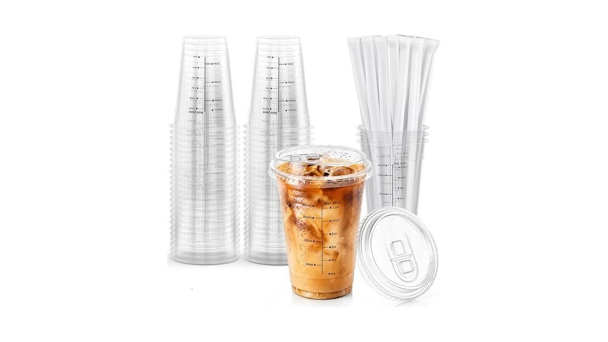 Hockley 16oz Iced Coffee Cups With Sip Lids & Straws