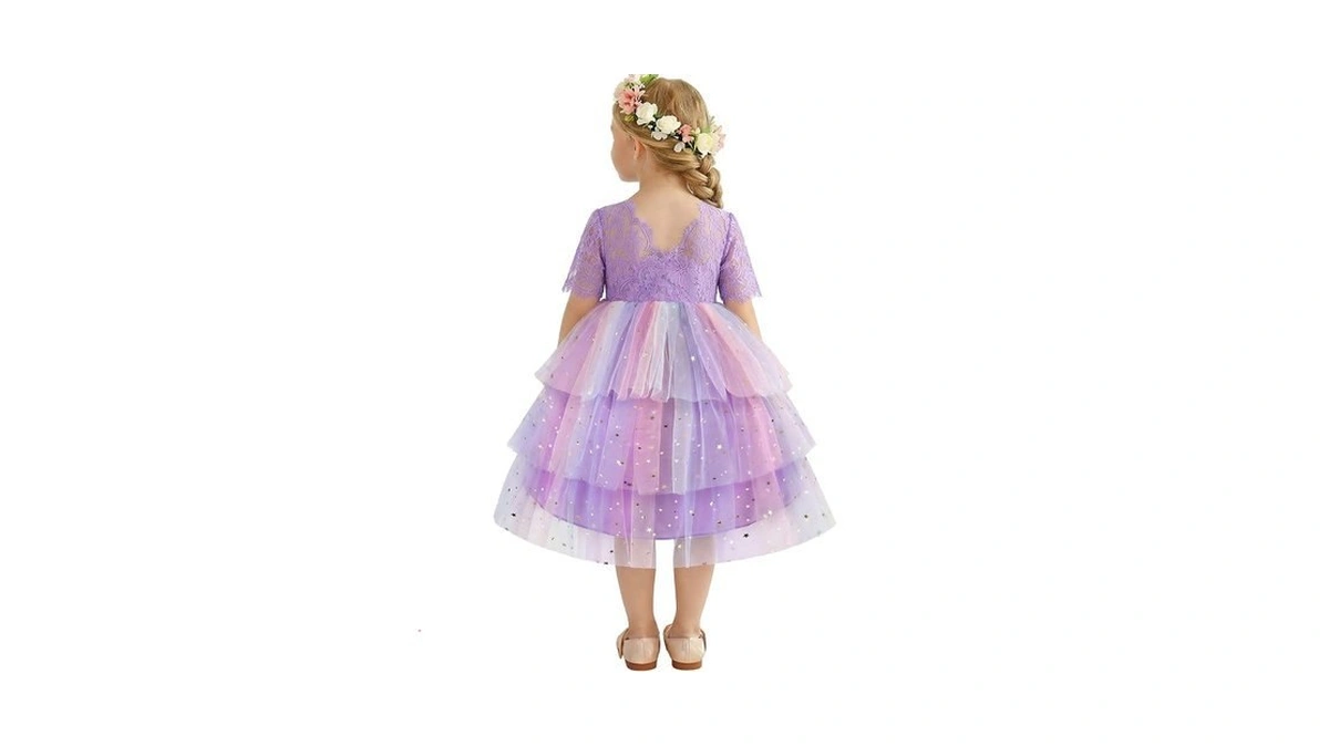 Coedody Toddler Flower Girl Dress 2-8y Embroidered Lace Back V-neck
