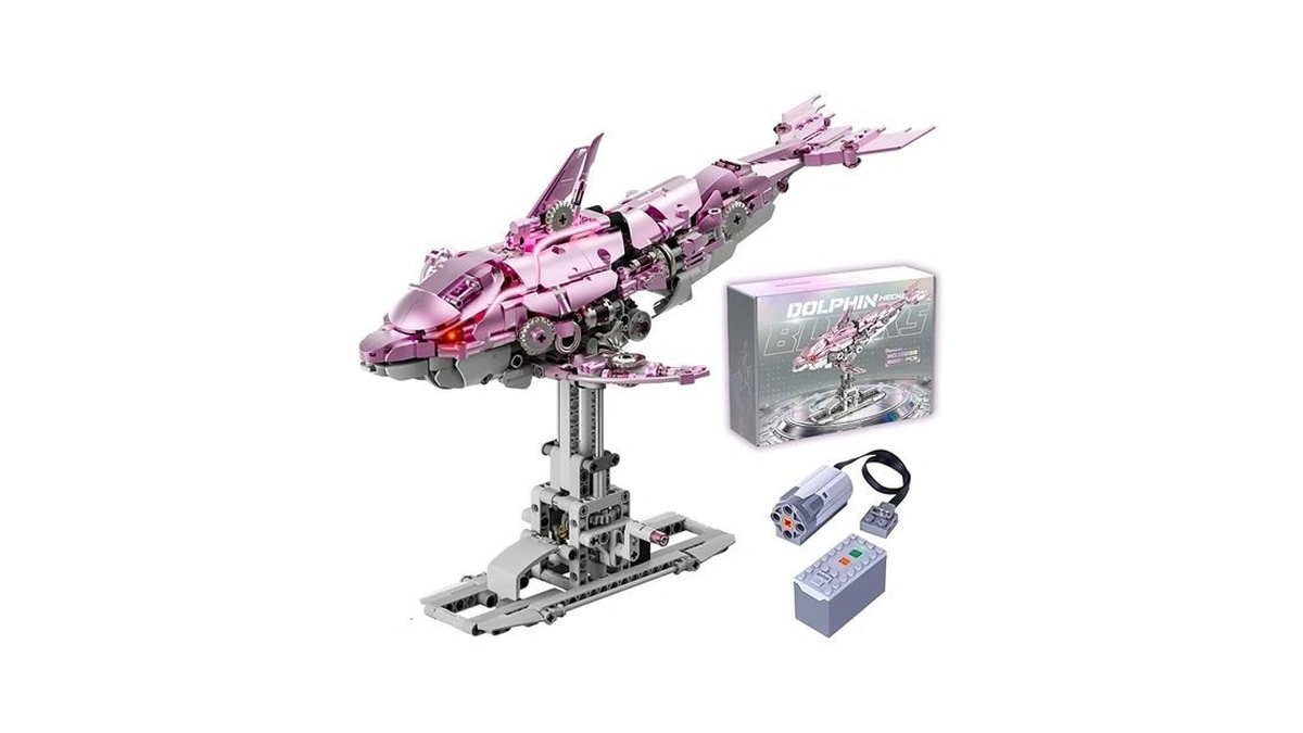 Myth Qholve Mechanical Pink Dolphin Building Blocks Set With Hand-crank