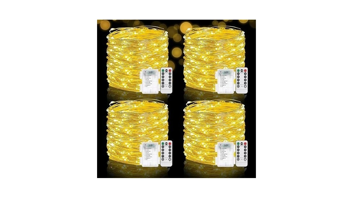 Sfndou 4 Pack Fairy Lights Battery Operated With Remote, 33ft
