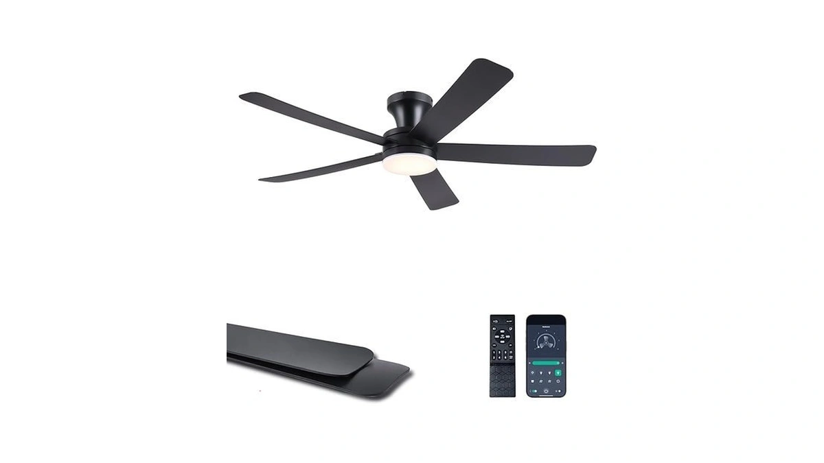 Ayaoty Ceiling Fans With Lights,46" Black Flush Mount Ceiling Fan
