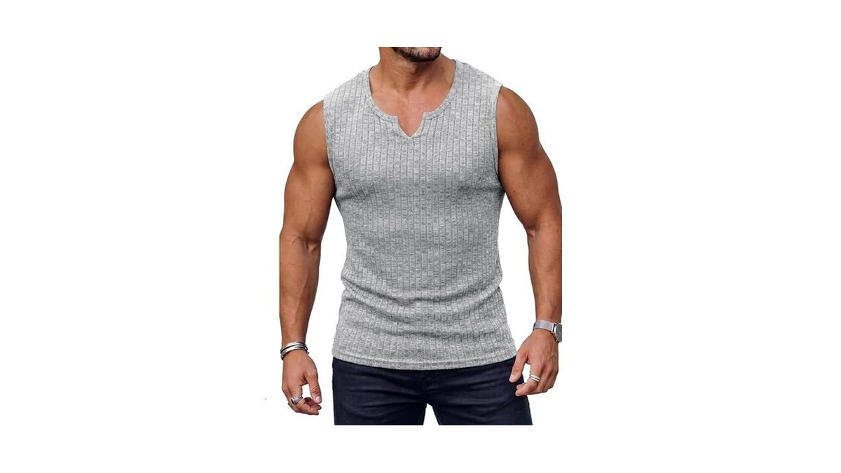 Jemldl Men's Knit Ribbed Tank Tops Sleeveless V Neck Workout