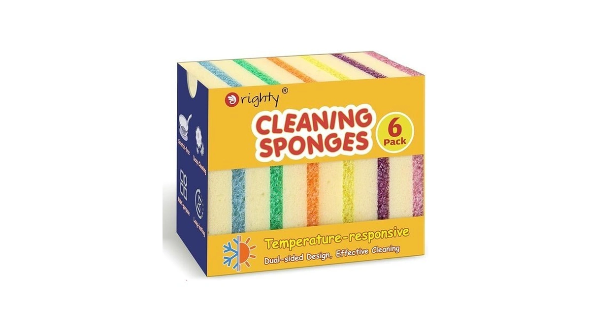 Orighty Dish Sponges, Dual-sided Temperature-responsive Kitchen Sponges, Non-scratch Cleaning Sponge,