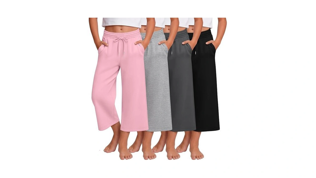 Lessonzoo 4 Pack Girls Capri Pants Wide Leg Cropped Pants