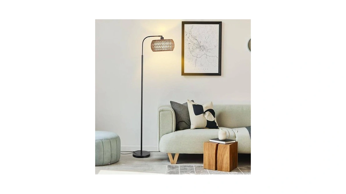 Yjsqoeoe Rattan Floor Lamp For Living Room, Tall Pole Lamp