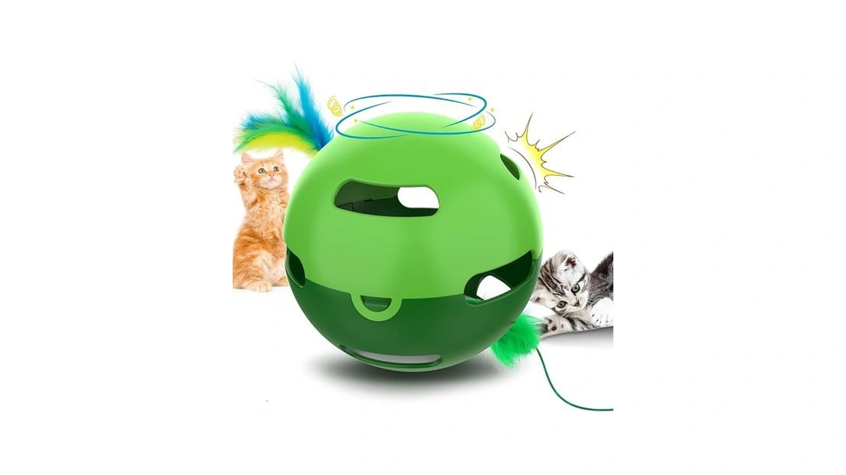 Muhhiba Interactive Cat Toys, Irregularly Rotating Feather Cat Toy Ball,
