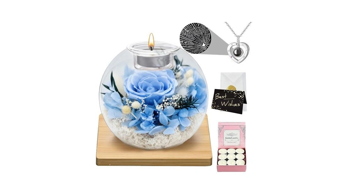Boikgoik Preserved Flower-eternal Real Blue Rose Birthday Gift Set For