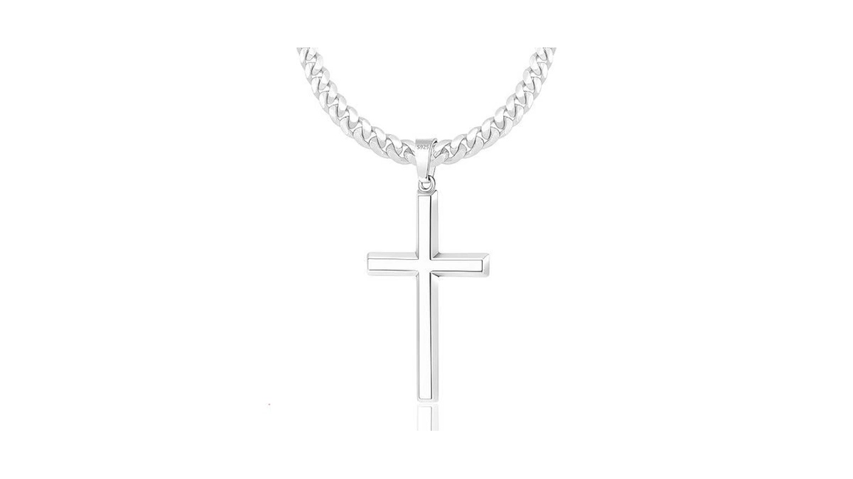 Bwdipcyc S925 Sterling Silver Cross Chain Necklace For Men, Sterling