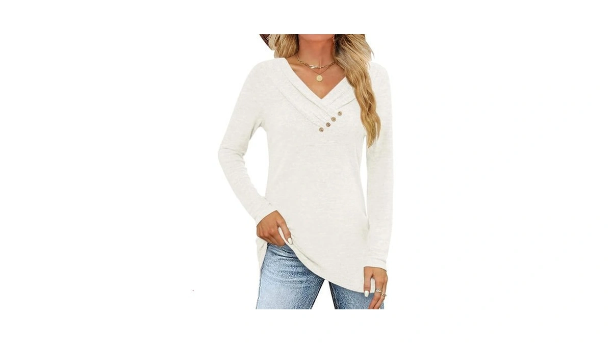 Fmeyoa Women's Fall Long Sleeve Tunic Tops For Leggings V