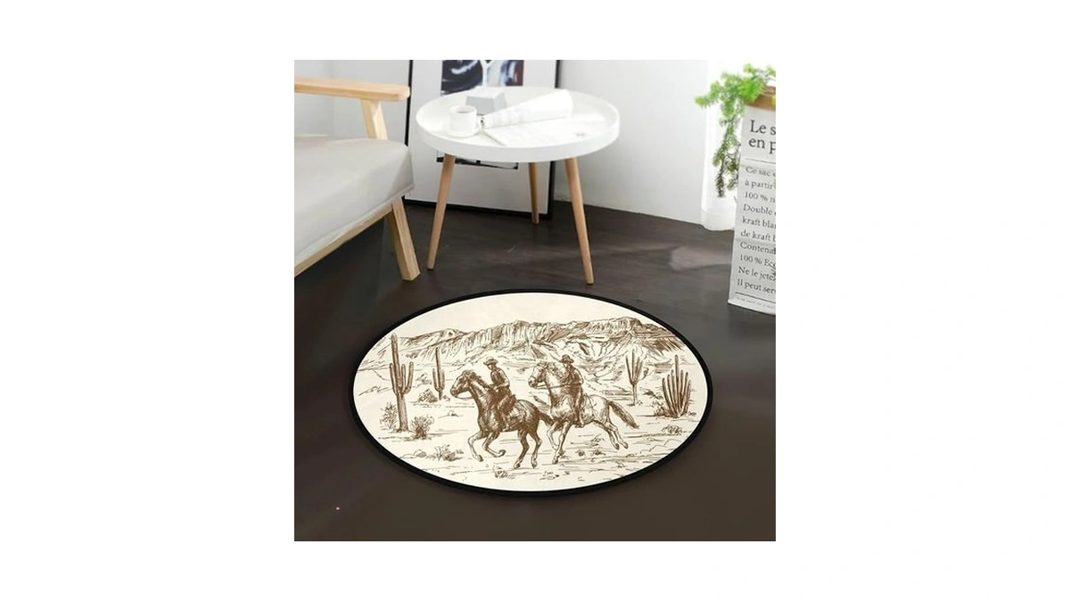 Wild West Cowboys Area Rug Round 3 Ft Washable For