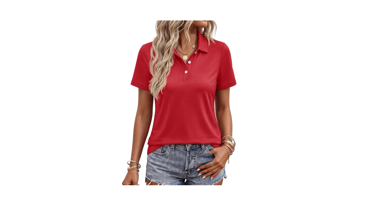 Yucolen Collared Shirts For Women Short Sleeve Cotton Polo Tomatored