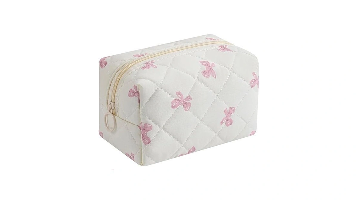 Rsrsleii Small Quilted Cotton Makeup Bag, Aesthetic Cosmetic Bag, Cute