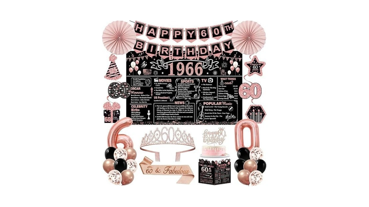 60th Birthday Decorations For Women,32pcs Back In 1966 Birthday Party