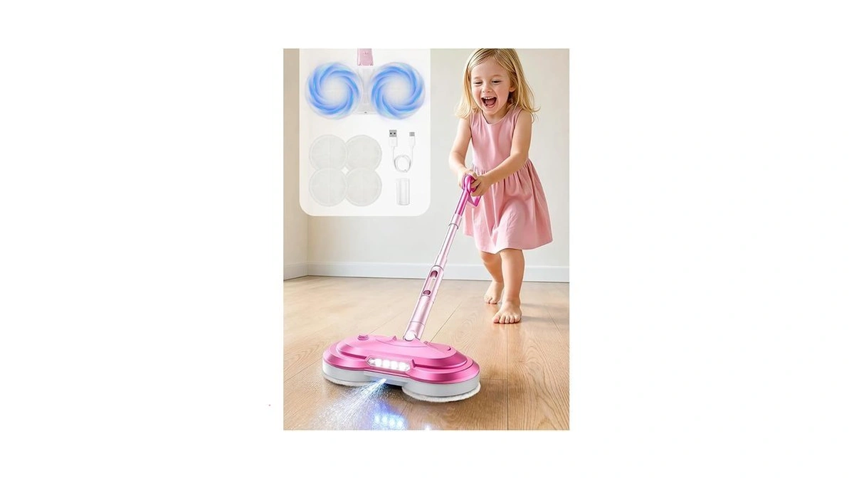 Blaxtem Kids Electric Spray Spin Mop Toy, Rechargeable Cordless Electric
