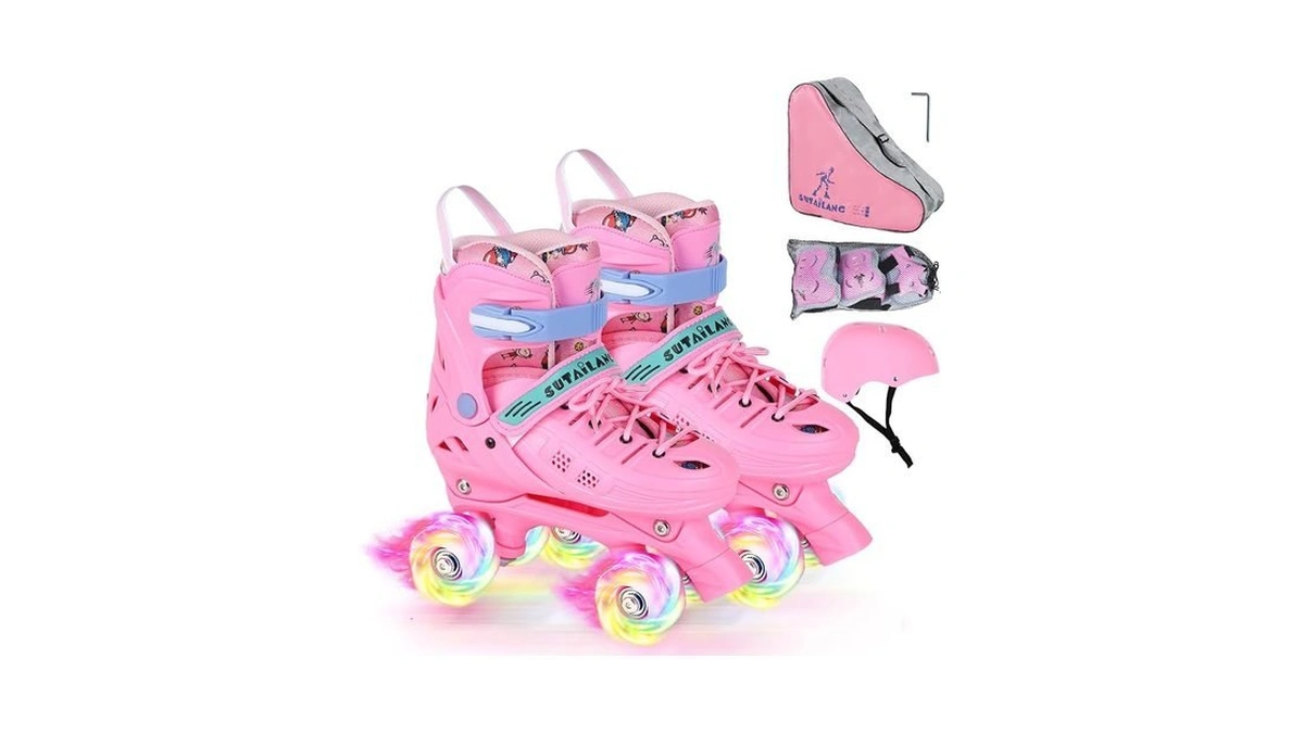 Vezlopus Roller Skates, Adjustable Pink Roller Skates With Light Up