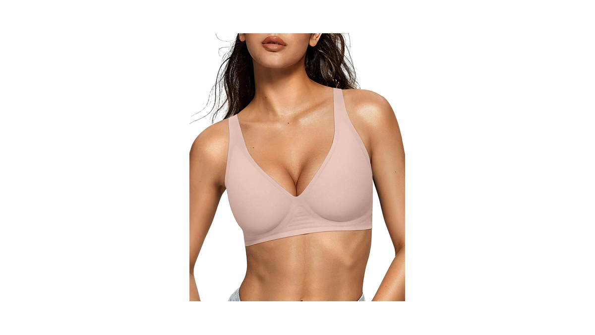 Oeak Womens Deep V Bras Wireless Comfortable Bra Supportive No