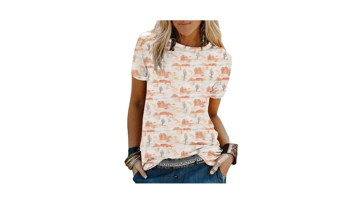Cactus Shirts For Women Desert Mountain Graphic Tees Casual Vintage