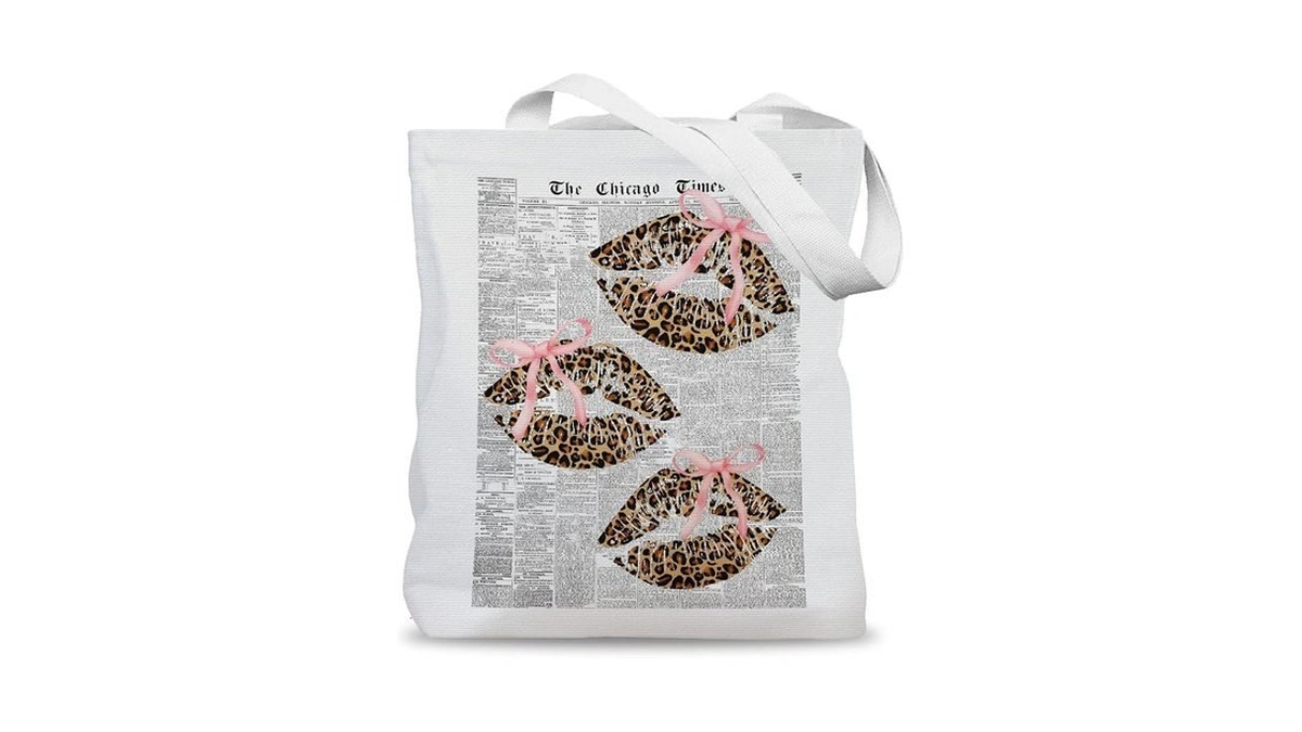 Ladock Coquette Pink Bow Leopard Lip Tote Bag, Trendy Cheetah