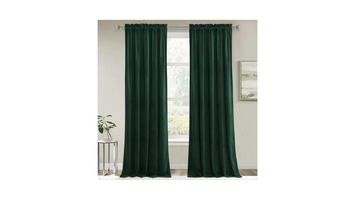 Ryb Home Green Velvet Blackout Curtains For Bedroom, Thermal Insulating