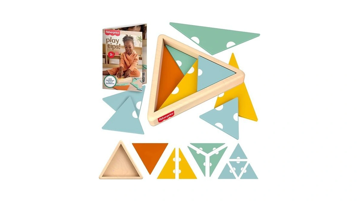 Fisher-price Wood Montessori Toy Triangle Puzzle, American Montessori Society Seal