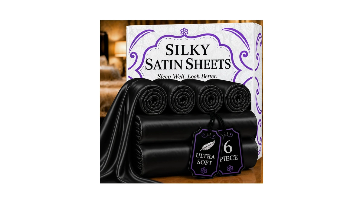 Decolure Satin Bed Sheets - 6 Piece Luxury Silky King