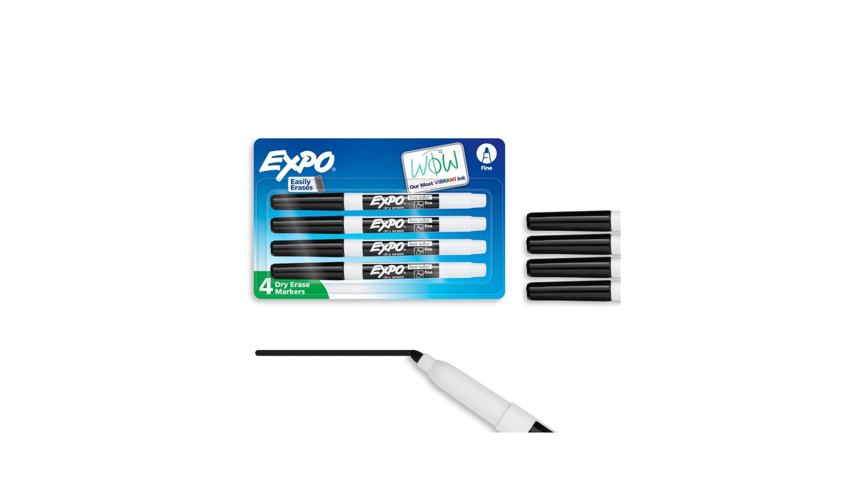 Expo Low Odor Dry Erase Markers, Fine Tip, Black, 4