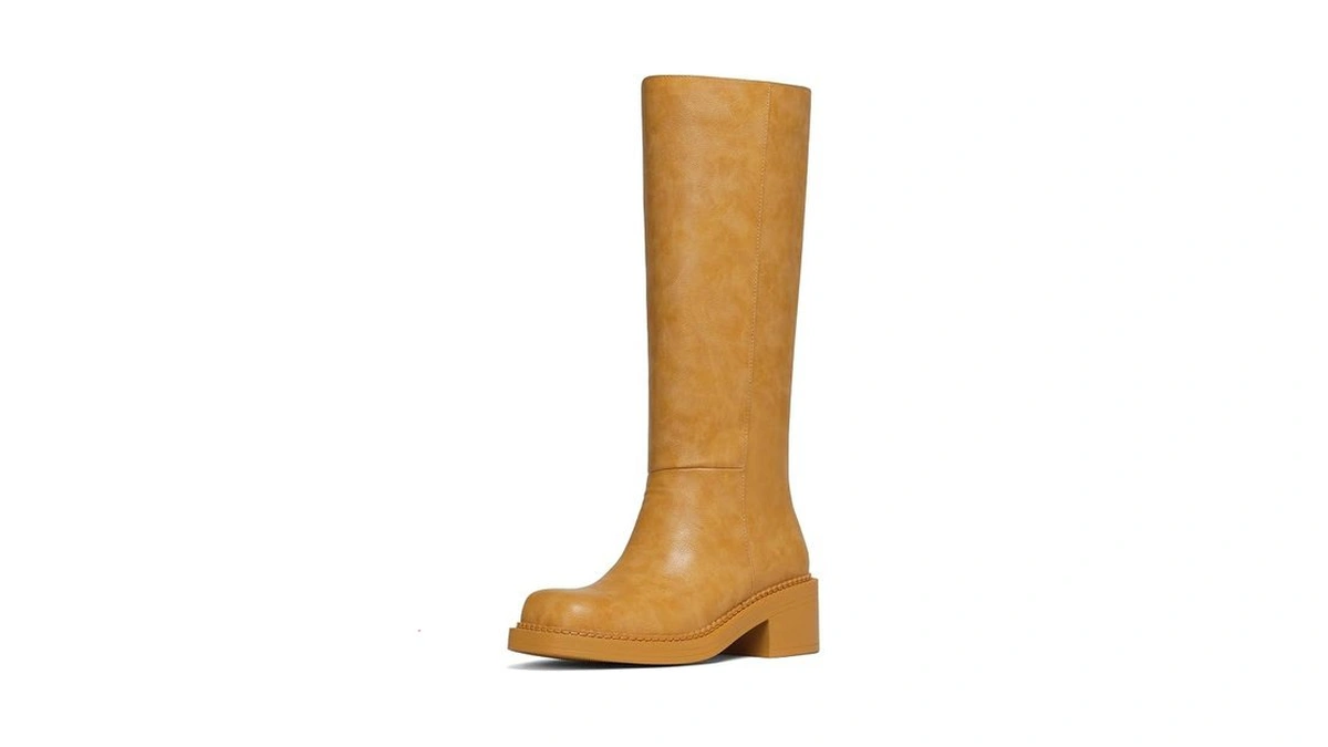 Aminugal Yellow Boots For Women Knee High Wide Calf Square
