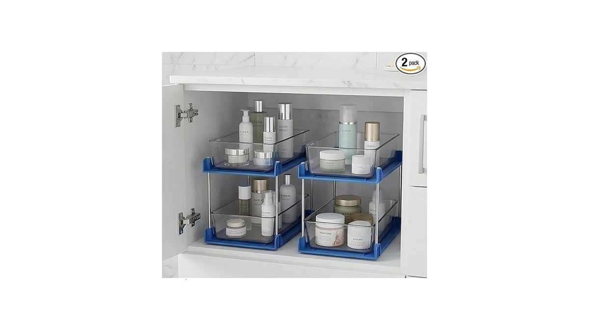 Aiyulong 2 Pack Bathroom Organizer,2 Tier Blue Under Sink Organizers