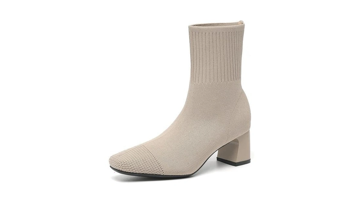 Youngshow Square Toe Boots For Women Dressy Comfy Knit Chunky