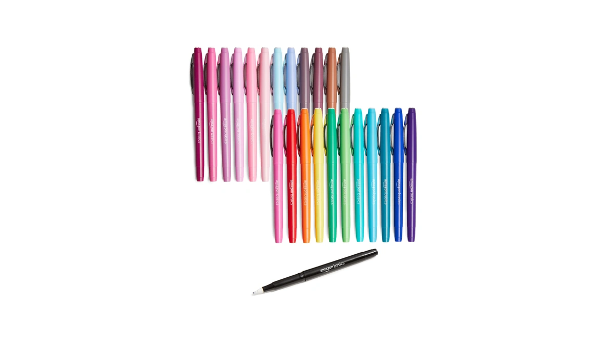 Amazon Basics Felt Tip Marker Pens, Assorted Colors, No-fray Felt