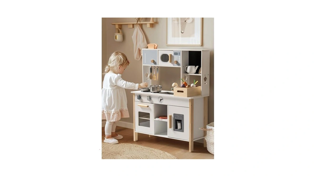 Robotime Play Kitchen For Kids, Wooden Kids Play Kitchen Playset