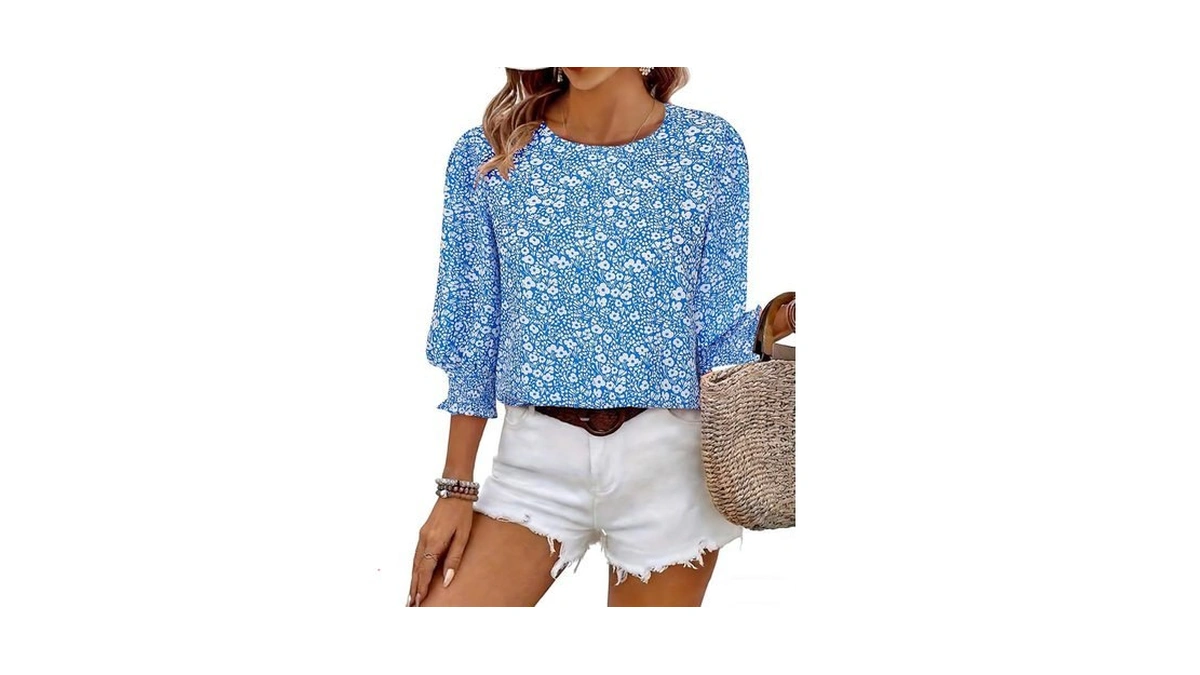 Halife 3/4 Length Sleeve Womens Tops Floral Print Business Casual
