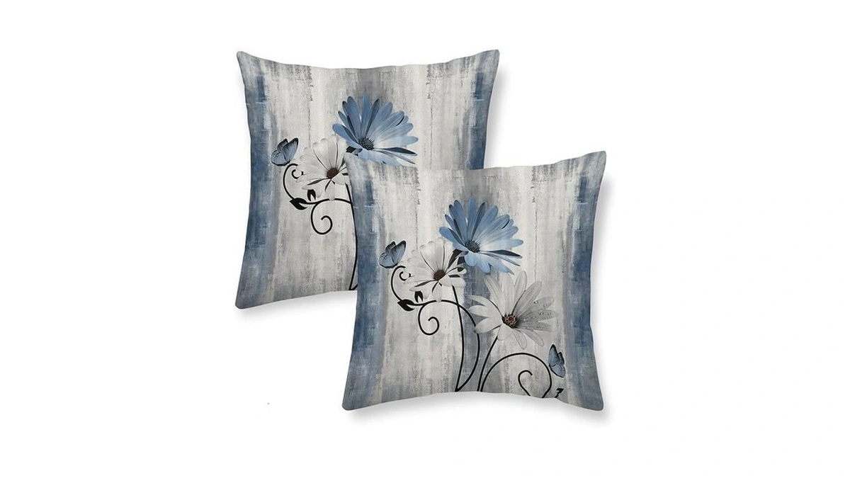 Gloteery Vintage Throw Pillow Covers 20x20 Inch 2 Pcs Blue