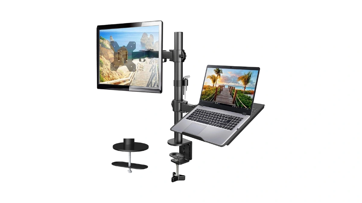 Huanuo Adjustable Monitor Arm With Laptop Tray, Single Desk Mount