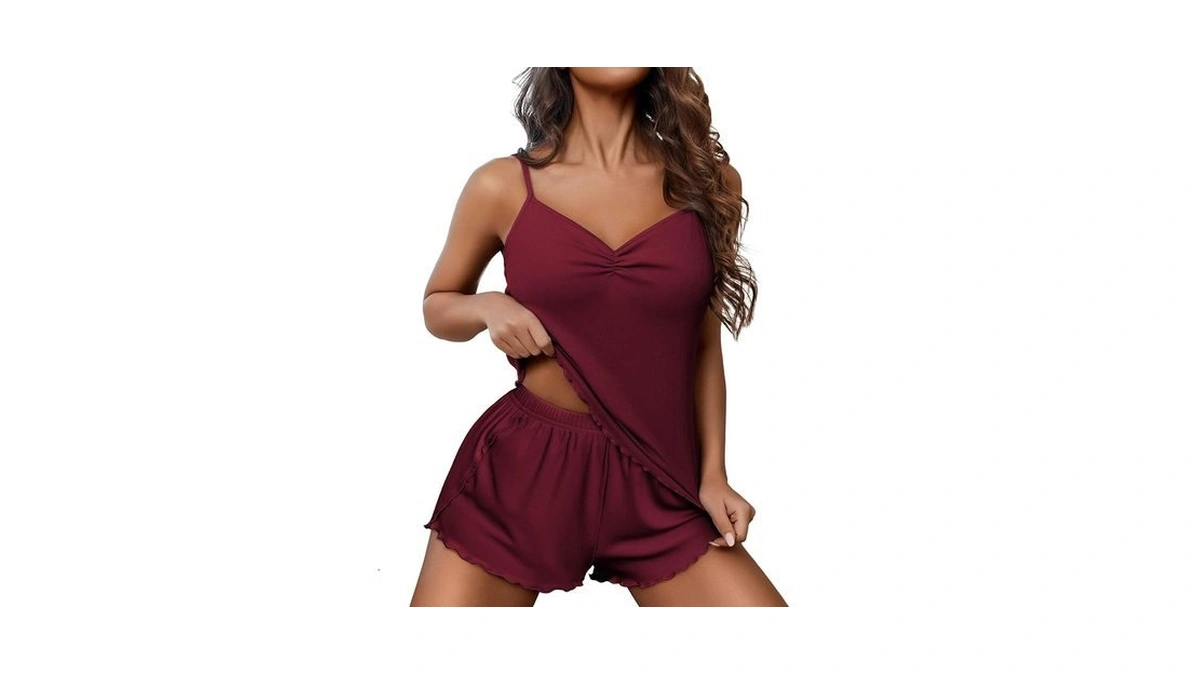 Ekouaer Cami Pajamas Sets Shorts Camisole Sets Lingerie Rib Knit