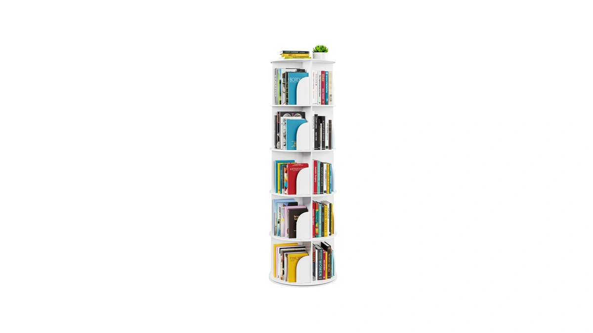Spaceaid 5 Tier Rotating Bookshelf Tower, Spinning Bookcase Lazy Susan,