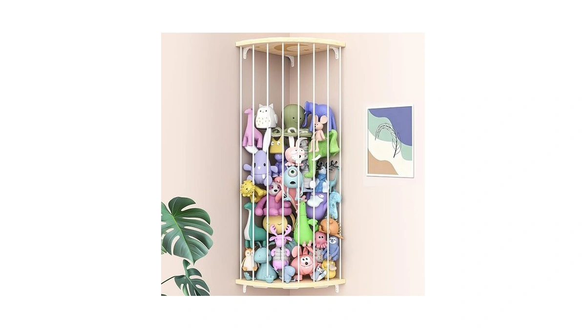 Zayysoha Corner Stuffed Animal Storage Zoo, Large Adjustable Solid Wood