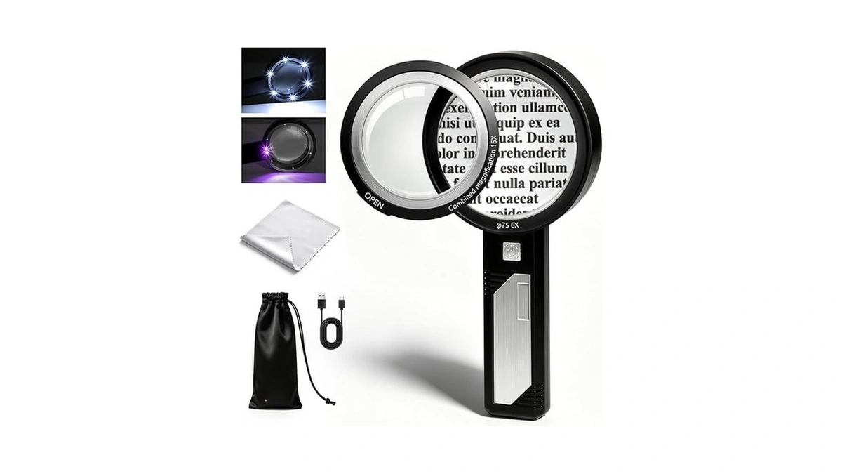 Mlogiroa Rechargeable Handheld Magnifier With Led & Uv Light, 6x