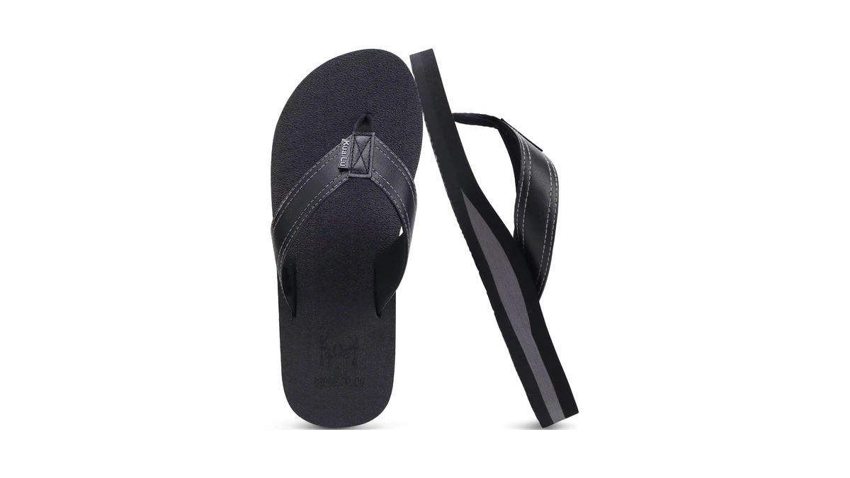 Kuailu Men's Leather Flip Flops Arch Support Summer Beach Pool