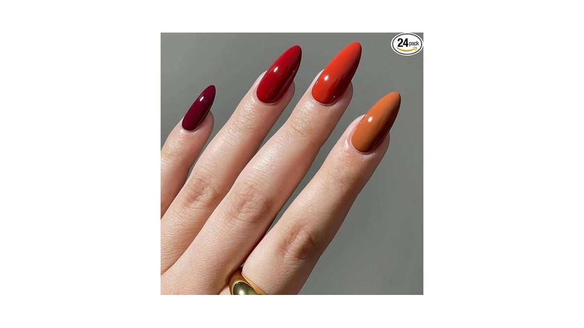 Yosommk Burgundy Acrylic Press On Nails Almond Shaped Medium Nails