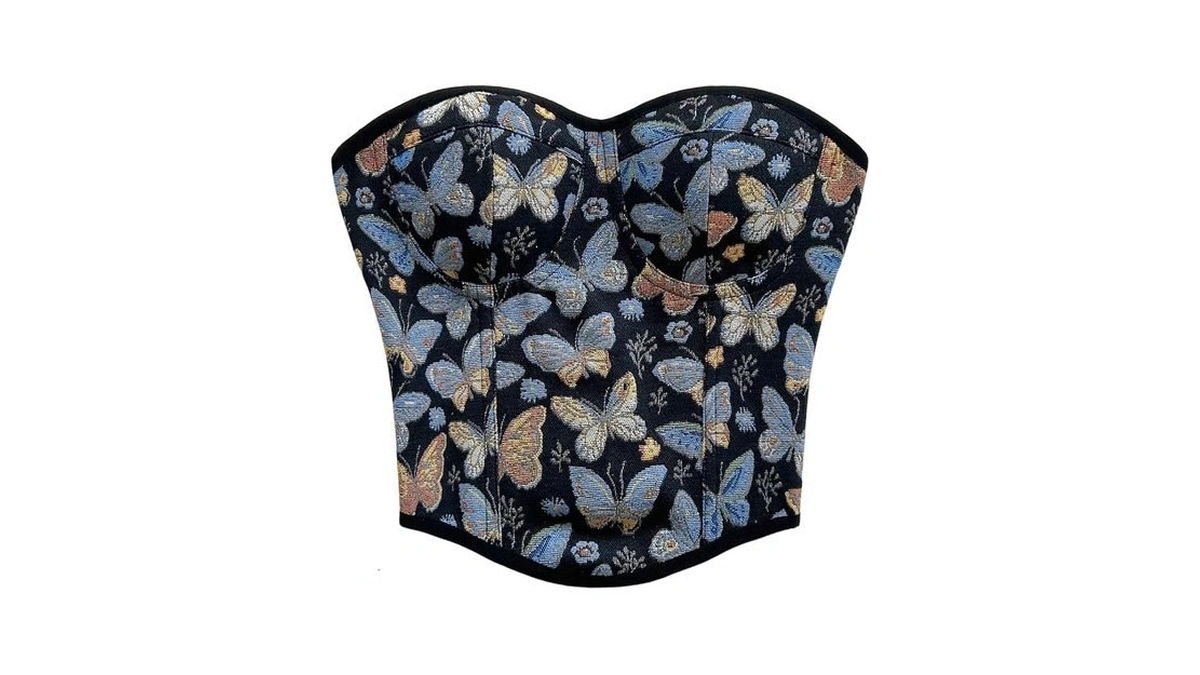 Makemechic Women's Floral Strapless Corset Top Vintage Lace Up Bustier