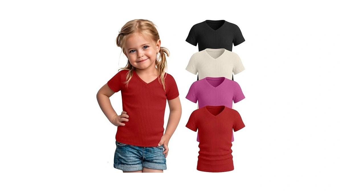 Yooaurvox 4 Pack Toddler Girls' Shirts Cotton Short Sleeve Ribbed